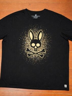 Psycho Bunny Black Tee with Gold Bunny Skull Graphic **RARE/ LIMITED PRINT**